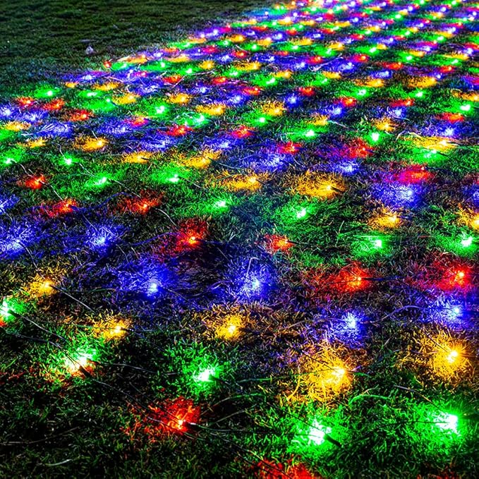 Joomer Color Changing Christmas Net Lights, 12ft x 5ft 360 Bush Mesh LED Lights Connectable, Timer, Waterproof for Bushes, Garden, Outdoor Christmas Decorations (Green Wire -Warm White to Multicolor)