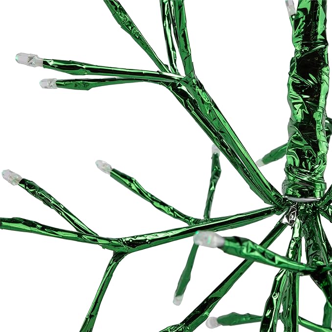 Alpine Corporation 10"H Indoor Christmas Twig 3D Hanging Snowflake Ornament with LED Lights, Green , Christmas Decoration
