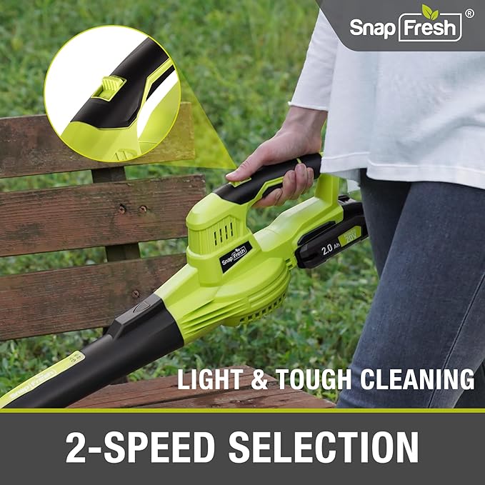 SnapFresh 20V Cordless Electric Leaf Blower - Lightweight with 2.0Ah Battery & Fast Charger, 2 Speed Modes for Lawn, Patio, Yard & Sidewalk Care