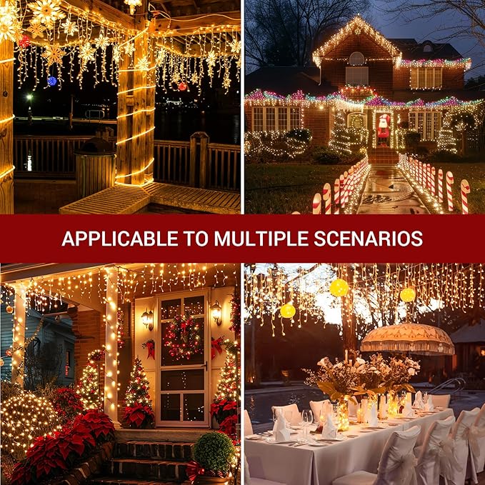 new one 2 Pack Icicle Christmas Lights for Outside Warm White 17.67FT 300 Incandescent Lights, Connectable String Lights with White Wire, 54 Drops