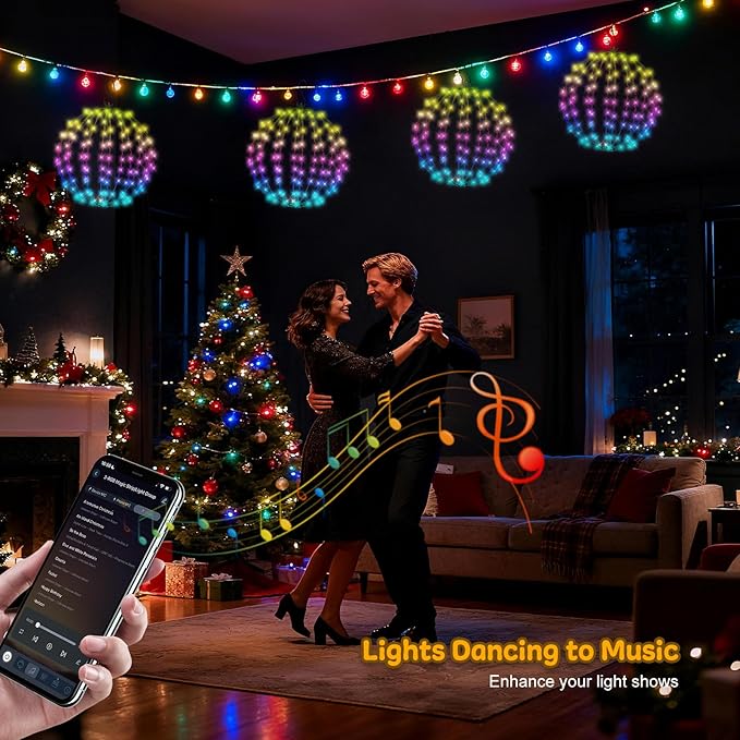 2PACK Lighted Outdoor Christmas Ball, Smart Christmas Globe Sphere Light Hanging Tree Lights mit APP Control, Foldable Waterproof with Remote,DIY Dynamic, Music Sync for Indoor Outside 12.2"