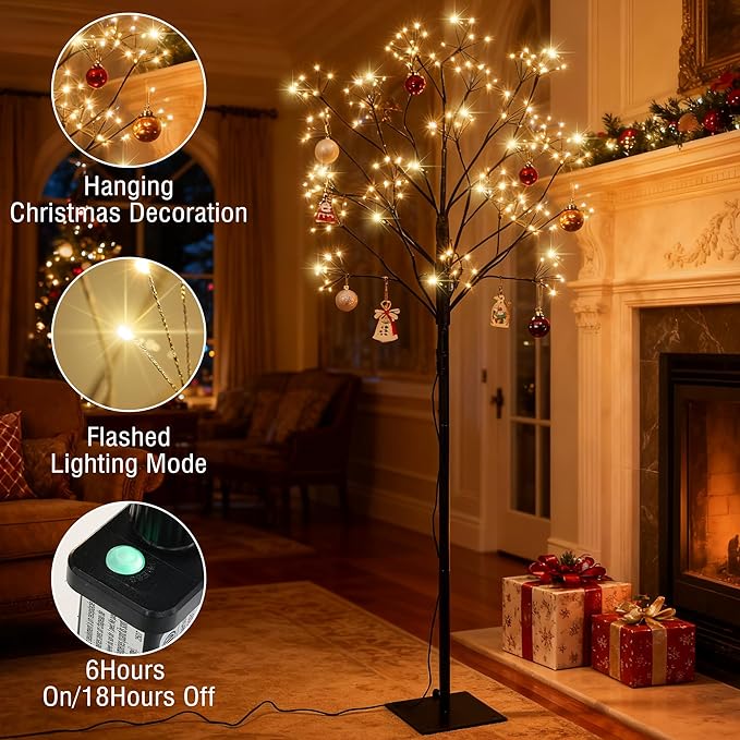 Lomotech Chritsmas Tree Lights - 216 LEDs 5Ft Artificial Christmas Tree with Timer, Includes 14 LEDs Twinkle Lights for Holiday, Wedding, Party, Christmas Decorations (Warm White)