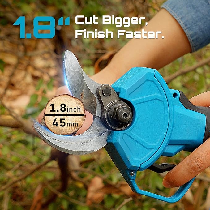 Seesii Electric Pruning Shears for Gardening: 1.8¡± Cutting Cordless Power Pruner - Brushless Motor, Dual 4.0Ah Battery, 4 Levels Adjustable Extra SK5 Blade Branches Cutter For Tree & Flower Trimming