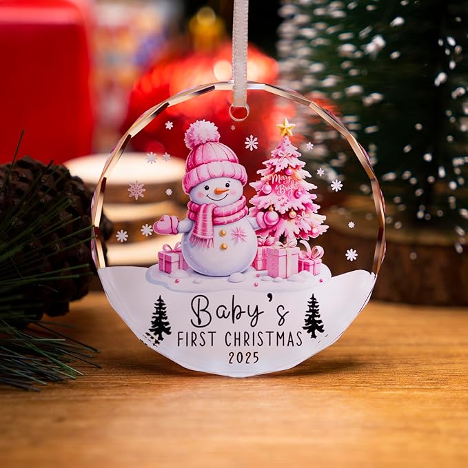 Baby Girl First Christmas Glass Ornament 2025 – Baby’s First Holiday Keepsake, Infant Christmas Tree Decoration