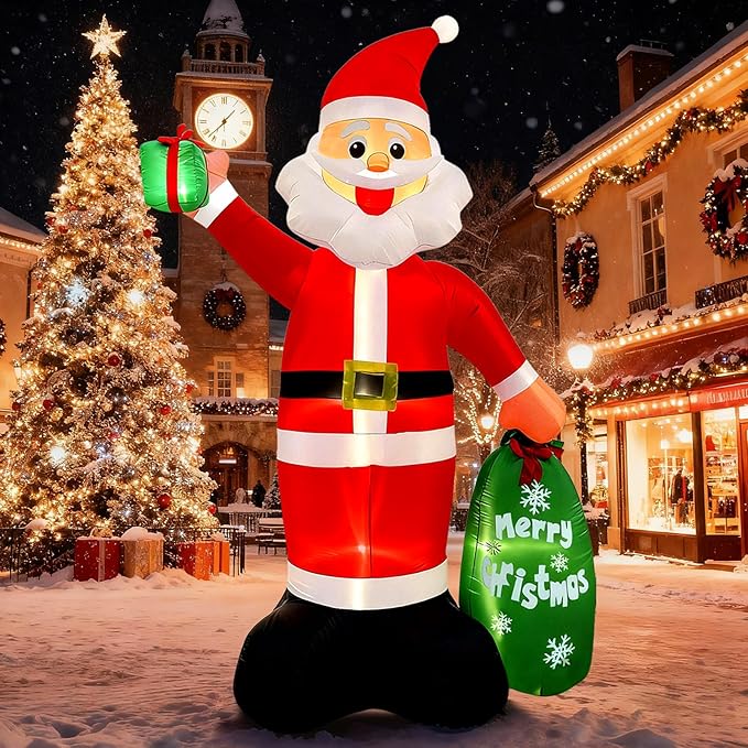 12FT Giant Christmas Inflatable Santa Claus with LED Lights and Gift Bag, Outdoor Blow Up Decorations for Yard, Indoor Holiday Party, Built-in Lights, Weatherproof, Includes Stakes & Sandbags