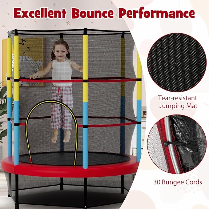 Goplus 55¡± Trampoline for Kids, ASTM Approved Toddler Trampoline w/Enclosure Safety Net, Bouncy Jumping Mat, Seamless Design, Indoor Outdoor Mini Recreational Rebounder for Boys Girls