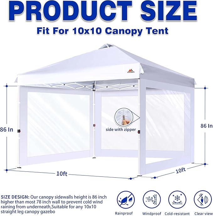 SCOCANOPY Clear Window Sidewall for 10x10 Canopy Frame, 3 Pack Sunwalls Only,(Turquoise)