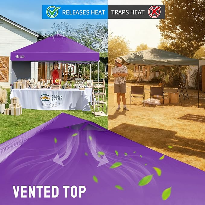 CROWN SHADES 10x10 Pop Up Canopy with 1 Side Wall - Beach Tent with One Push Setup - Outdoor Sun Shade for Events, Parties, Camping - Gazebo with STO-N-Go Cover Bag (Purple)