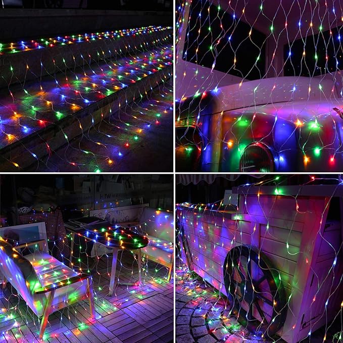 Joomer Christmas Net Lights - 2PACK 12FT x 5FT 360 LED Plug-in Mesh Lights, Waterproof with 8 Modes, Timer, Connectable for Bushes, Trees, Garden, Outdoor Christmas Decor (Clear Wire, Multicolor)