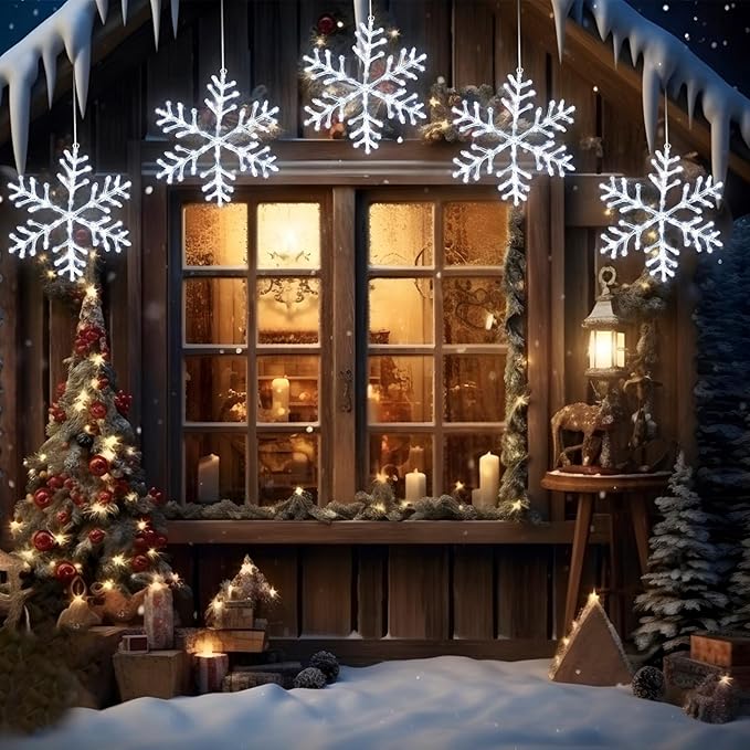 Christmas Decorations, 2 Pack Christmas Window Lights Snowflake Decorations, Snowflake Lights with 8 Lighting Modes for Holiday Indoor and Outdoor Wall Door Glass Decoration(White)