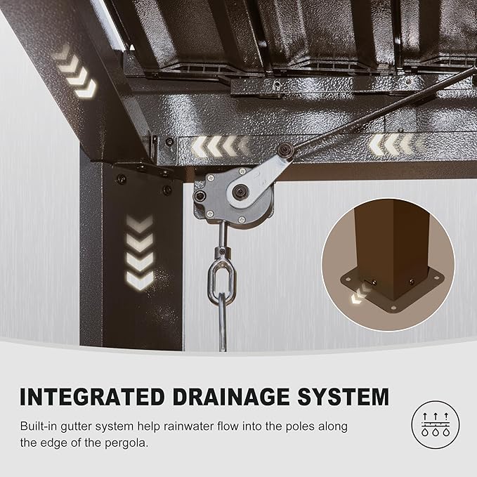 10’ x 10’ Louvered Pergola, Outdoor Pergola Aluminum Frame with Adjustable Rainproof Metal Roof, Permanent Sun Shade with Drainage System for Backyard, Garden and Lawn (Dark Brown)