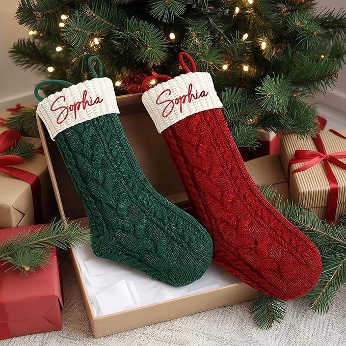 Noni Personalized Embroidered Christmas Stocking for Family, Custom Knitted Xmas Stocking with Name, Perfect Holiday Decoration & Unique for Everyone Style