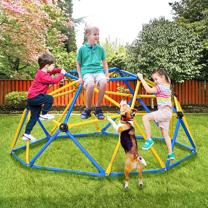 GIKPAL Climbing Dome, Upgraded 6FT Geometric Dome Climber with Climbing Grip for Kids Indoor Outdoor Play Equipment, Supports 600LBS Jungle Gym Playground Backyard Play Centre, Easy Assembly