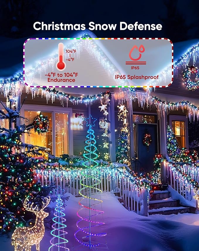Double Spiral Christmas Tree Light Outdoor, Color Changing Remote Control Outdoor Light Up Christmas Tree with 8 Modes, 24V Plug&Play ETL Waterproof for Xmas Yard, RGB+IC, 3FT