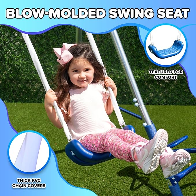 Sportspower Taylor 700lbs Galvanized Metal Swing Set for Kids for Backyard & Outdoors with Teeter-Totter, Saucer & Standing Swings, & 5ft Slide, 7.55' D × 13.88' W × 6.07' H, Bonus Anchor Kit