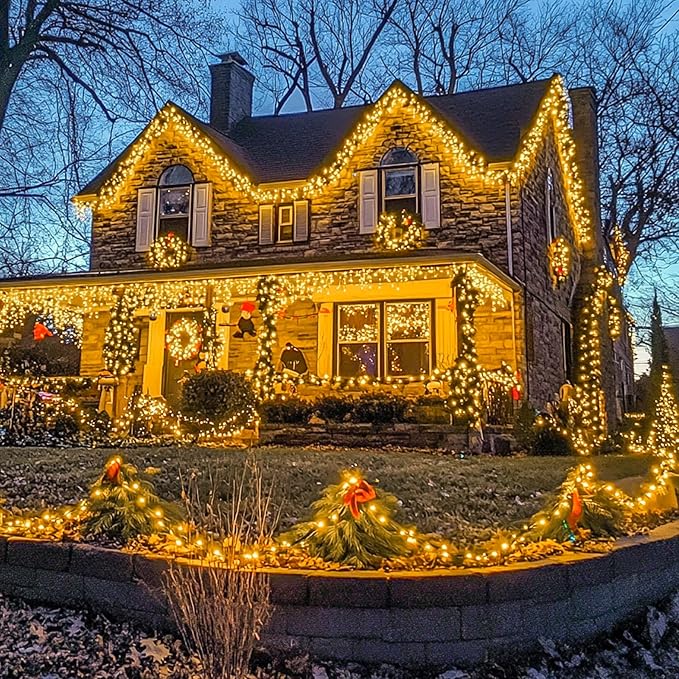 JMEXSUSS 168FT 600 LED Christmas Lights Outdoor Waterproof Clear Wire Warm White Christmas Tree Lights Plug in String Fairy Lights for Outside Indoor for Bedroom Wedding Party Holiday Xmas Decorations
