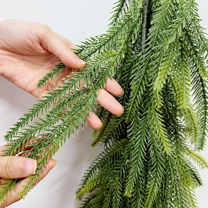 6 FT Christmas Norfolk Pine Garlands, Artificial Real Touch Winter Pine Garland, Green Realistic Greenery Garland for Table, Mantle, Wall, Indoor, Outdoor Christmas Decorations (1 Pcs)