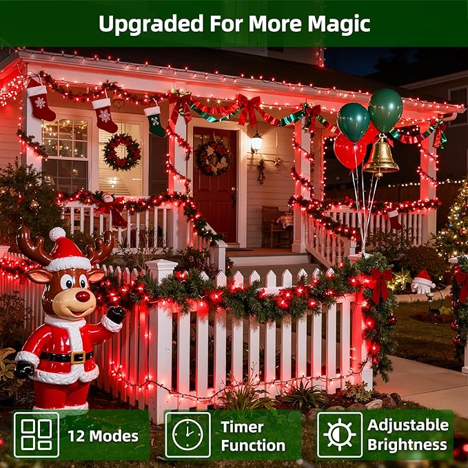 750 LED Chrstmas Lights, 240ft Outdoor Christmas String Lights with 12 Modes, Red LED String Lights with Timer Dimmable Waterproof for Tree Fence Garden Xmas Wedding Party Decor Red