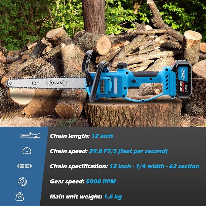 12 Inch Electric Chainsaw Cordless, 20V Battery Powered Cordless Chain Saw, Chainsaw with 1 * 4.0Ah Battery and Charger for Wood Cutting, Tree Trimming and Branch Pruning