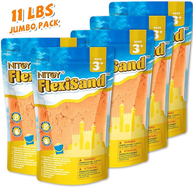 FlexiSand Value Pack 11lbs of Moldable Self-Sticking Sand, Never Dries Out-Fun for 3 Years and Up Kids Bulk Refill for Sensory Sand Box Toys, Ideal for Shaping, and Molding (Orange)