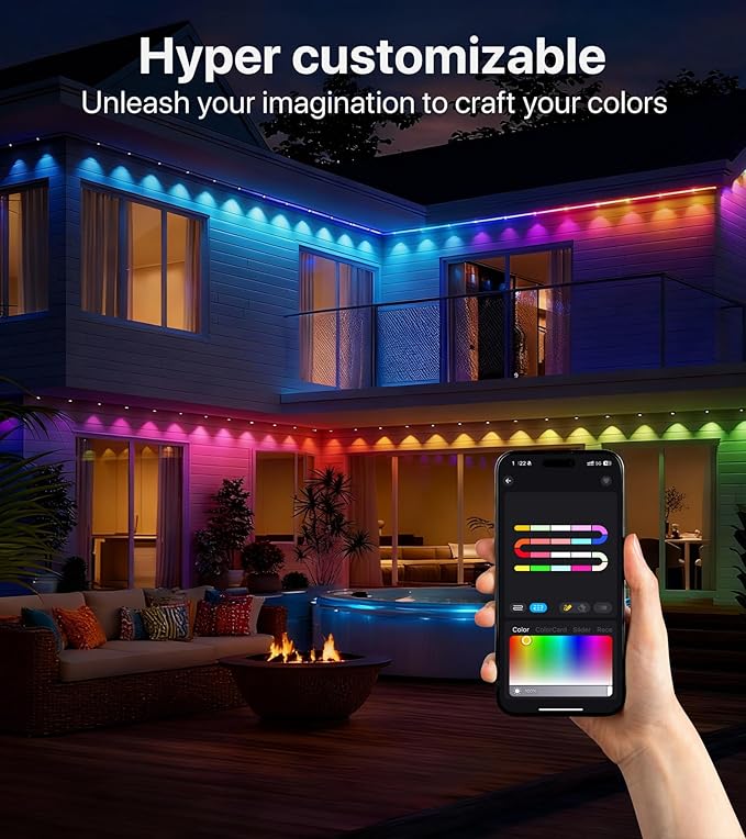 Permanent Outdoor Lights, 150FT RGB+IC LED Lights with Smart APP & Remote Control, 72 Scene Modes, Waterproof IP65 for Holiday, Christmas, Yard Decorations(Extension Cord Not Included)