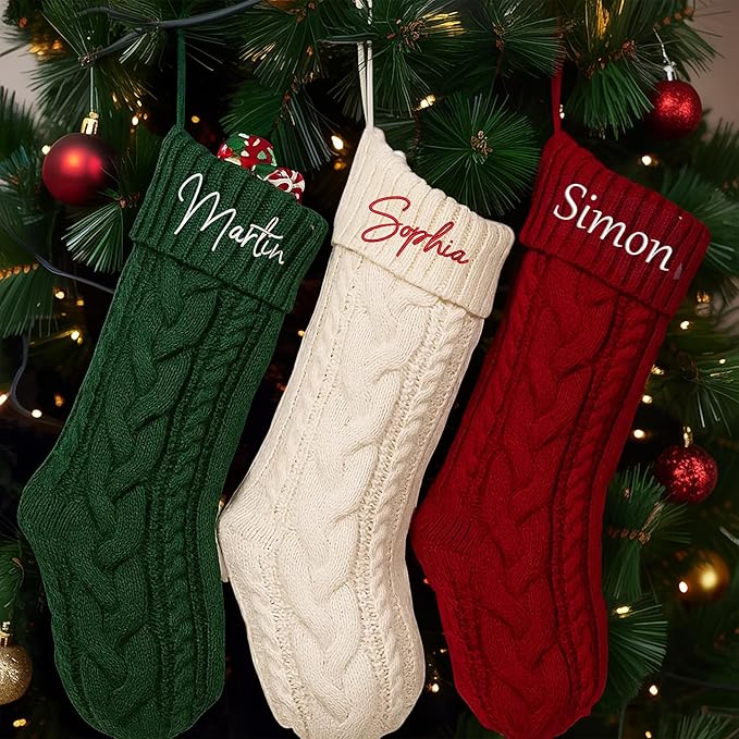 Noni Personalized Embroidered Christmas Stocking for Family, Custom Knitted Xmas Stocking with Name, Perfect Holiday Decoration & Unique for Everyone Style