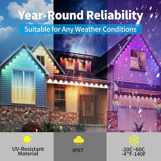 Vanesa 500FT Smart Permanent Outdoor RGB Lights, IP67 Waterproof LED Eaves Lighting with App & Remote Control, Fit for Christmas/Halloween/Party/Daily Decoration, House Roof and Garden Lighting