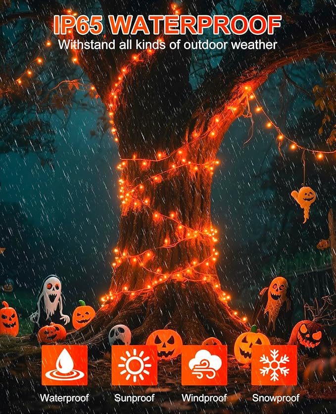 40FT 120 LED Christmas Lights Outdoor, Orange Christmas String Lights Waterproof, 8 Modes Connectable Christmas Tree Lights for Indoor Bedroom Xmas Tree Garden Holiday Decorations