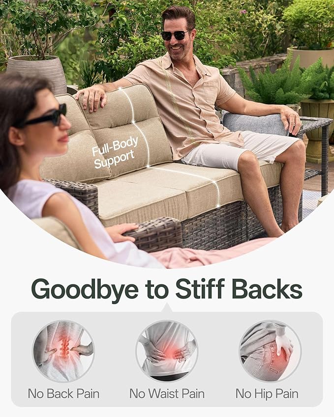Luxury 3-Piece Patio Furniture Set with 6-Inch Thick Cushions, Outdoor Swivel Rocker Chairs and Table, Wicker Conversation Set for Porch, Deck, Balcony, Yard in Beige