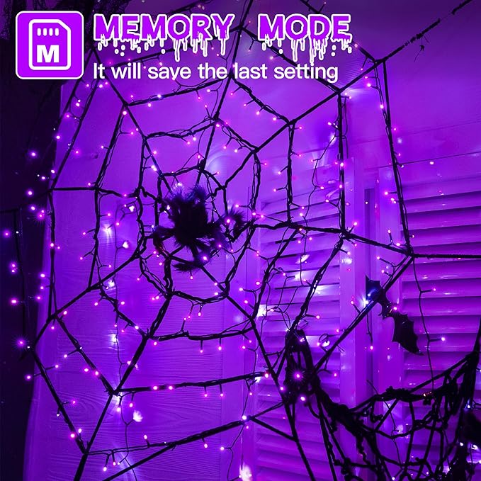 66FT 200 LED Halloween Lights, Purple Halloween Lights Outdoor with 8 Lighting Modes, Waterproof String Lights for Halloween Christmas Outdoor Party Yard Garden Decoration
