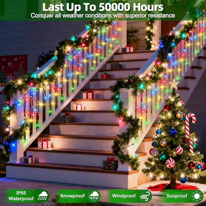 612 LED Christmas Lights with 136 Drops, 60ft 12 Modes Hanging ice String Lights with Timer & Dimmable & Waterproof, Plug-in Fairy Lights for Tree Holiday Wedding Party Christmas Decor Multicolor