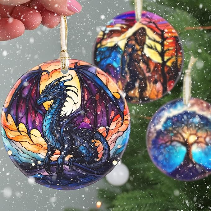 Christmas Ornaments, 3.5 Inch Ceramic Dragon Hanging Ornament, Christmas Tree Ornaments, Gifts for Son, Xmas Gifts, Unique Gift Idea, Perfect for Holiday Party, Tree, Window, Wall Decor