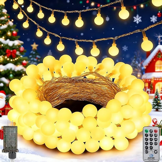 33FT 100LED Christmas Globe Lights Plug in 8 Modes with Remote,Indoor Outdoor Christmas Fairy Lights for Bedroom Party Wedding Garden Christmas Tree Decor(Warm White)