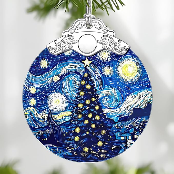 Christmas Ornament, Starry Night Christmas Tree Ornament, Starry Night Stained Glass Ornament, Van Goghs Keepsake, Holiday Decor, Xmas Stocking Stuffers, Gift Idea, Gifts for Friend and Family