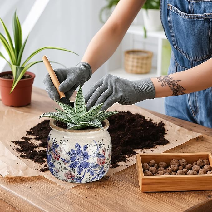 Vintage Planter Large Ceramic Plants Pot Blue Red Peony Ice Crack Cottage Scroll Vase Flower Vase Pot Indoor Plants Home Kitchen Decor Farmhouse Antique Decorative Gifts