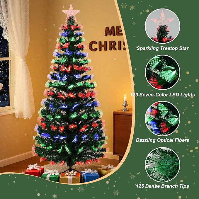 Uten 3 Color Fiber Optic Christmas Tree, 4 FT Pre-Lit Artificial Xmas Tree, PVC Material 125 Tips for Holiday Home Decor Indoor, Easy Assembly for Office, Decoration