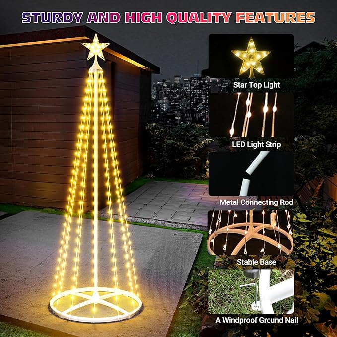 5FT Smart Cone Christmas Tree, Multicolor Prelit Outdoor Christmas Tree Lights, Music Sync, App & Remote Control, LED Light Show Tree for Indoor Outdoor Decorations