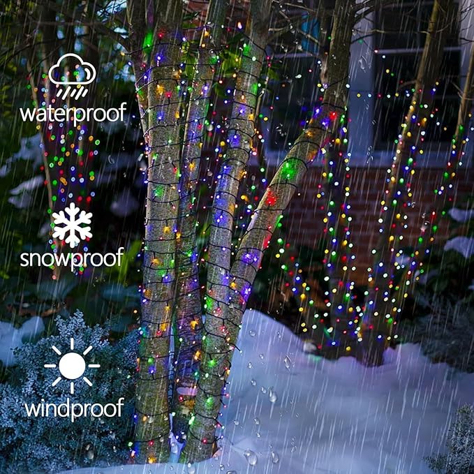 OZS 4 Pack 320LED Solar Christmas String Lights Outdoor, Waterproof 8 Modes Solar Tree Light, Green Wire Christmas Lights Outdoor for Garden, Party, Wedding, Christmas Decorations (Multicolor)