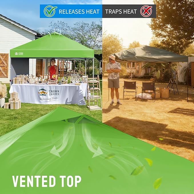 CROWN SHADES 10x10 Pop Up Canopy with 1 Side Wall - Beach Tent with One Push Setup - Outdoor Sun Shade for Events, Parties, Camping - Gazebo with STO-N-Go Cover Bag (Green)
