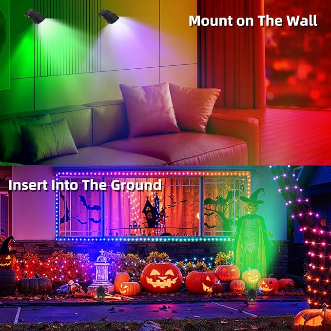 Spotlights Outdoor LED Spot Lights for Yard, 12W RGB Color Changing Landscape Lighting 120V Waterproof Spotlight with Plug & Remote for House Garden Path Tree Patio Lawn Decoration （2 Pack
