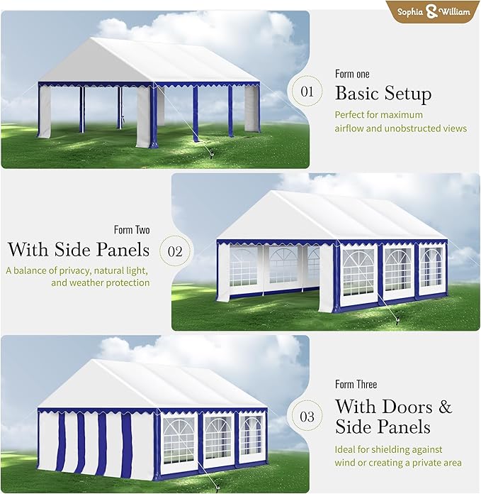 Tents for Parties Party Tent 16x20 ft, Outdoor Canopy Carpas para Fiestas Heavy Duty, Large Waterproof Patio Event Wedding Tent White & Blue with Sidewalls Walls for Backyard
