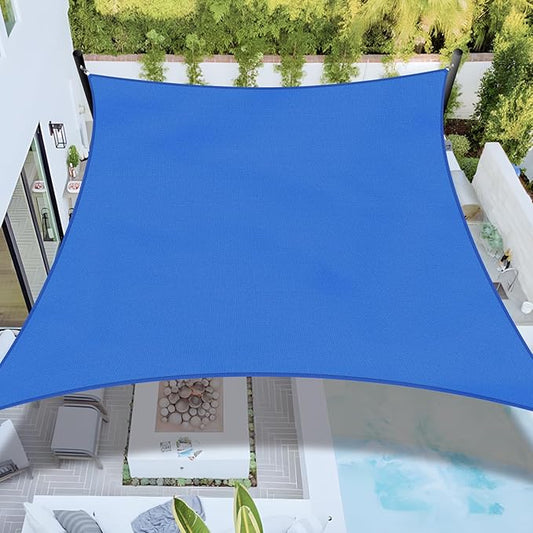 Sun Shade Sail 23'x23' Rectangle Shade Cloth for Garden, Permeable Shade Canopy Outdoor Patio Covers for Pergola Backyard Deck Outside Activity, Blue