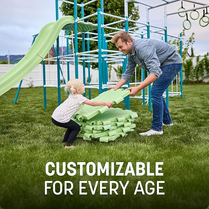 Modular Jungle Gym Set for Kids by ACTIVPLAY, Outdoor Playset, Swing, Slide, Rust Resistant, No Pinch Joints, Adjustable Platforms with Safety Grooves, Heavy Duty Metal Frame