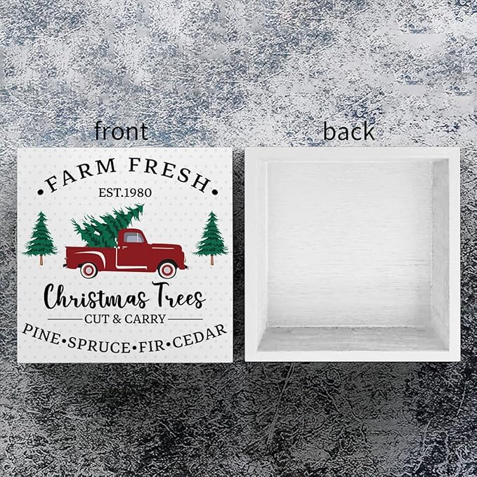 Funny Farm Fresh EST.1980 Sign Christmas Tree Decor Christmas Decorations Indoor Winter Desk Accessories Decoration for Table Home Shelf Office Gifts for Women 5 X 5 Inch