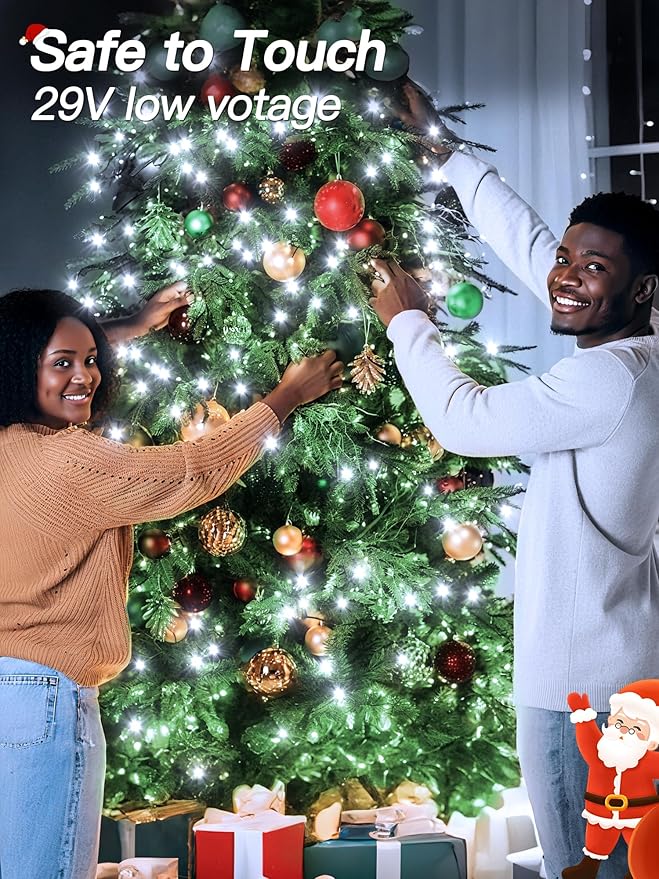 Christmas Lights 66FT 200 LED, Christmas Tree Light with 8 Lighting Modes, Outdoor Waterproof String Lights with Remote and Timer, Fairy Light for Holiday Decor (Cool White)