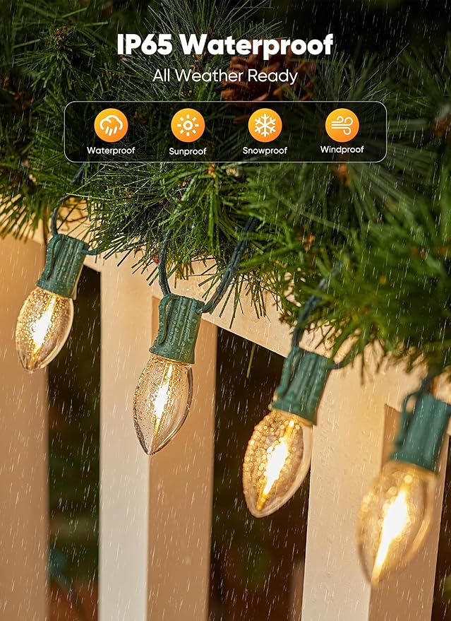 Vintage C9 LED Christmas Lights Outdoor, 200 Ft C9 String Lights with 200 Shatterproof Warm White Bulbs, Waterproof Connectable Christmas Tree Lights for Roofline Holiday Garden Party Xmas Decorations