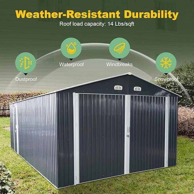 Outdoor Storage Shed 20x13 FT, Sheds & Outdoor Storage Clearance - Metal Garage Shed for Car, Truck, Bike, Garbage Can, Lawnmower - Backyard Tool House Building with 2 Doors and 4 Vents