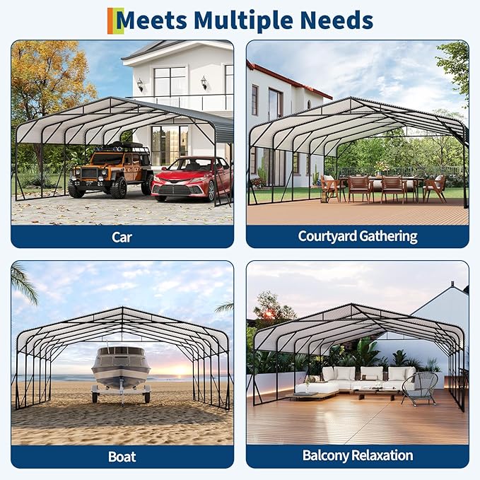 GAOMON Metal Carport, Carport with Reinforced Base and Galvanized Steel Roof, Heavy Duty Garage Car Shelter Shade, Outdoor Car Port Canopy for SUV, Truck, Boats, 20x25 FT