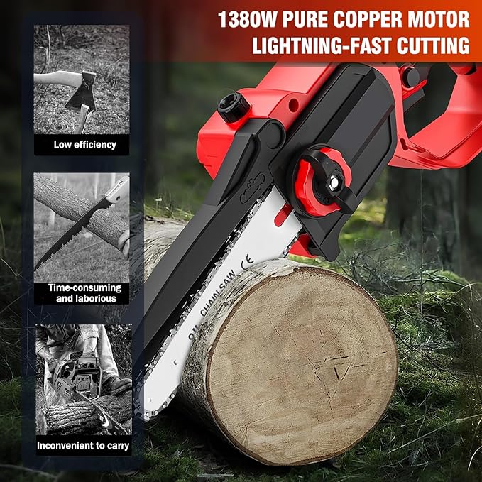 ALSO GO Mini Chainsaw Cordless, 8 inch & 6 inch Electric Chain Saw with 2x2.0Ah Batteries, Handheld Chain Saw Battery Powered, for Trees Trimming Wood Cutting, Gardening Gifts for Men Dad Husband