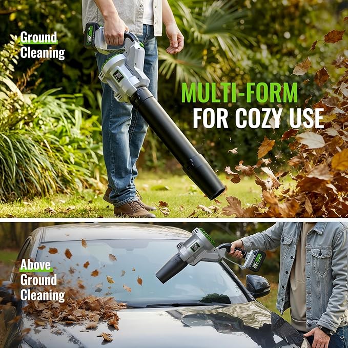Leaf Blower Cordless, 680CFM Leaf Blowers with 2 x 4.0Ah Batteries & Charger, 5-Speed Brushless Motor, Lightweight Snow Blower Grass Blowers for Lawn Care, Patio, Yard, Blows Leaves, Snow